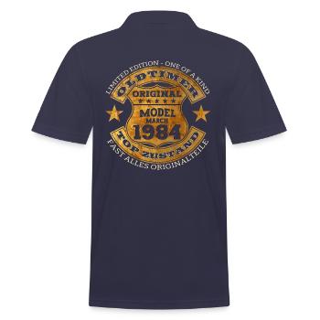 40th Birthday Vintage March Vintage 1984 - Men's Polo Shirt - navy - Back - Kai (181cm)