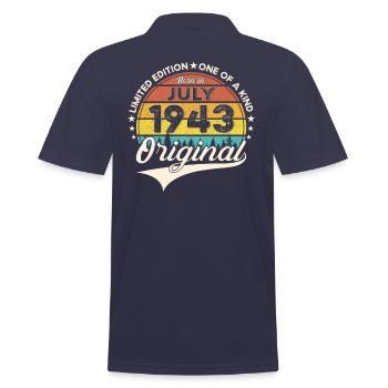 80th Birthday Man Born In July Born 1943 - Men's Polo Shirt - navy - Back - Kai (181cm)
