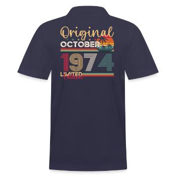 49th Birthday Husband Original October Vintage 1974 - Men's Polo Shirt - navy - Back - Kai (181cm)
