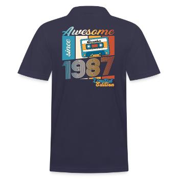 36e anniversaire Cassette décembre Vintage 1987 - Polo Homme - bleu marine - Dos - Kai (181cm)