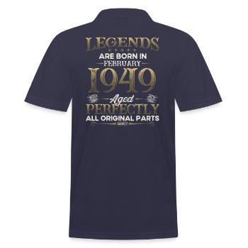 75th Birthday February Vintage Legendary Since 1949 - Men's Polo Shirt - navy - Back - Kai (181cm)