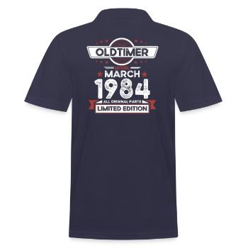 40th Birthday Vintage March Vintage 1984 - Men's Polo Shirt - navy - Back - Kai (181cm)