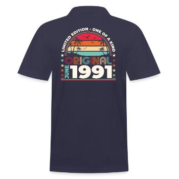 Original June 1991 Vintage 1991 Birthday 1991 - Men's Polo Shirt - navy - Back - Kai (181cm)