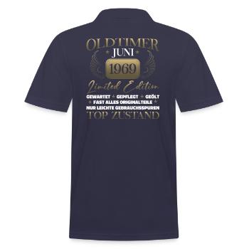 Oldtimer Juni 1969 Jahrgang 1969 55. Geburtstag 69 - Männer Poloshirt - Navy - Hinten - Kai (181cm)