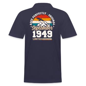 75th Birthday Original September 1949 Volume 49 - Men's Polo Shirt - navy - Back - Kai (181cm)