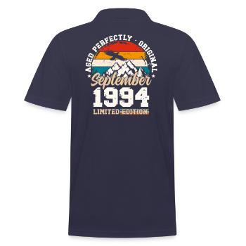 30th Birthday Original September 1994 Volume 94 - Men's Polo Shirt - navy - Back - Kai (181cm)