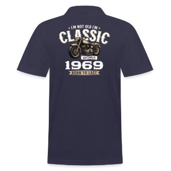 55th Birthday Vintage September 1969 Motorcycle - Men's Polo Shirt - navy - Back - Kai (181cm)