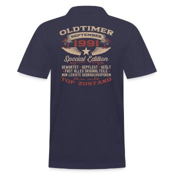 33. Geburtstag Oldtimer September 1991 Jahrgang 91 - Männer Poloshirt - Navy - Hinten - Kai (181cm)