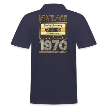 54th Birthday Vintage January 1970 Cassette 1970 - Men's Polo Shirt - navy - Back - Kai (181cm)
