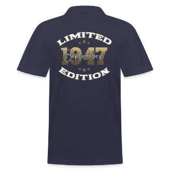 77th Birthday Original September 1947 Volume 47 - Men's Polo Shirt - navy - Back - Kai (181cm)