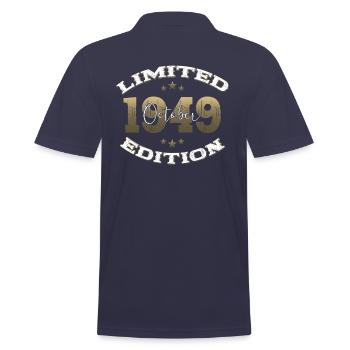 75th Birthday Original October 1949 Volume 49 - Men's Polo Shirt - navy - Back - Kai (181cm)