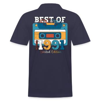 32e anniversaire mari octobre millésime 1991 cassette - Polo Homme - bleu marine - Dos - Kai (181cm)
