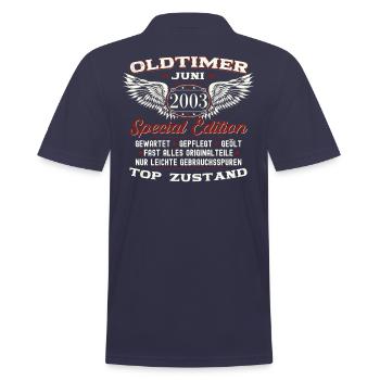 20. Geburtstag Mann Juni Jahrgang 2003 Oldtimer - Männer Poloshirt - Navy - Hinten - Kai (181cm)