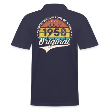 65th Birthday Man Born In July Born 1958 - Men's Polo Shirt - navy - Back - Kai (181cm)