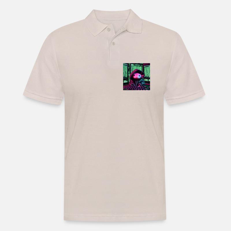 Cyber-Axolotl im digitalen Code-Look - Männer Poloshirt - Beige
