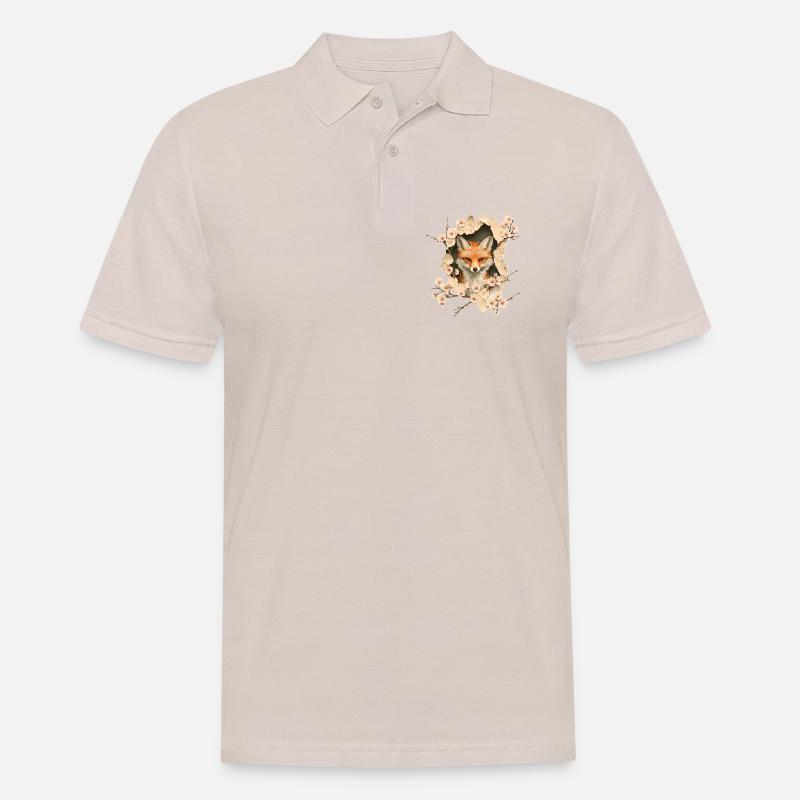 Fuchs mit Kirschblüten - Männer Poloshirt - Beige