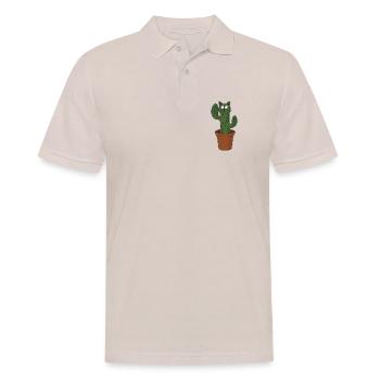 Katze als Kaktus im Blumentopf - Männer Poloshirt - Beige - Vorne - Nico (186cm)