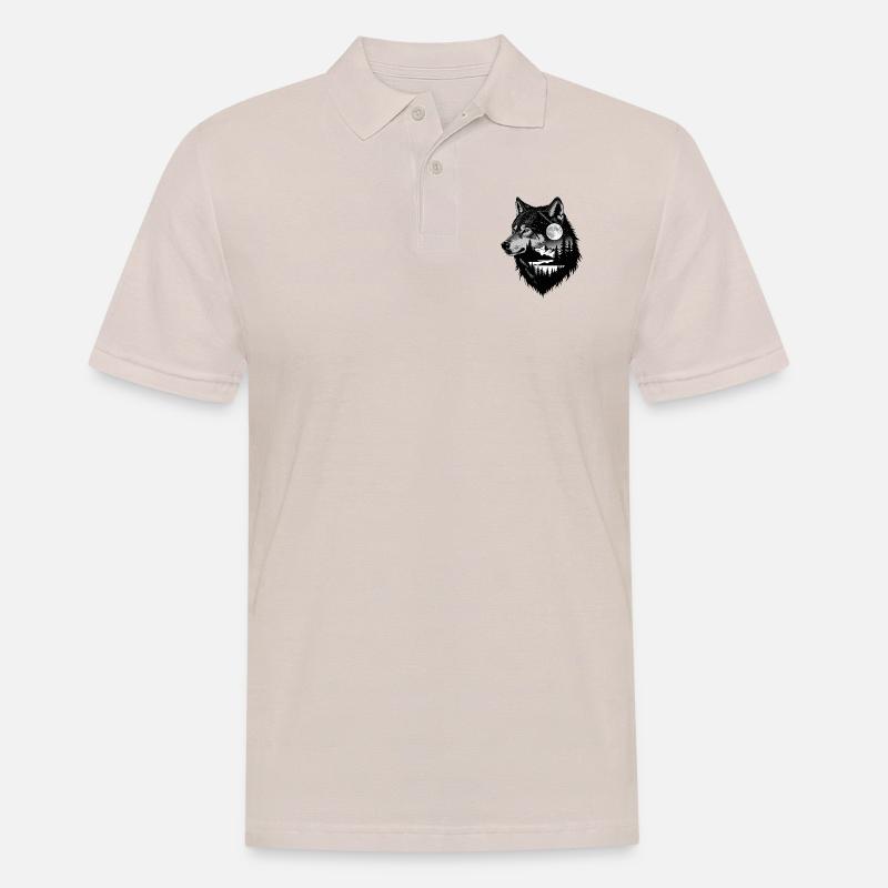 Schwarzer Wolf Wolfportrait. Wolfdesign - Männer Poloshirt - Beige