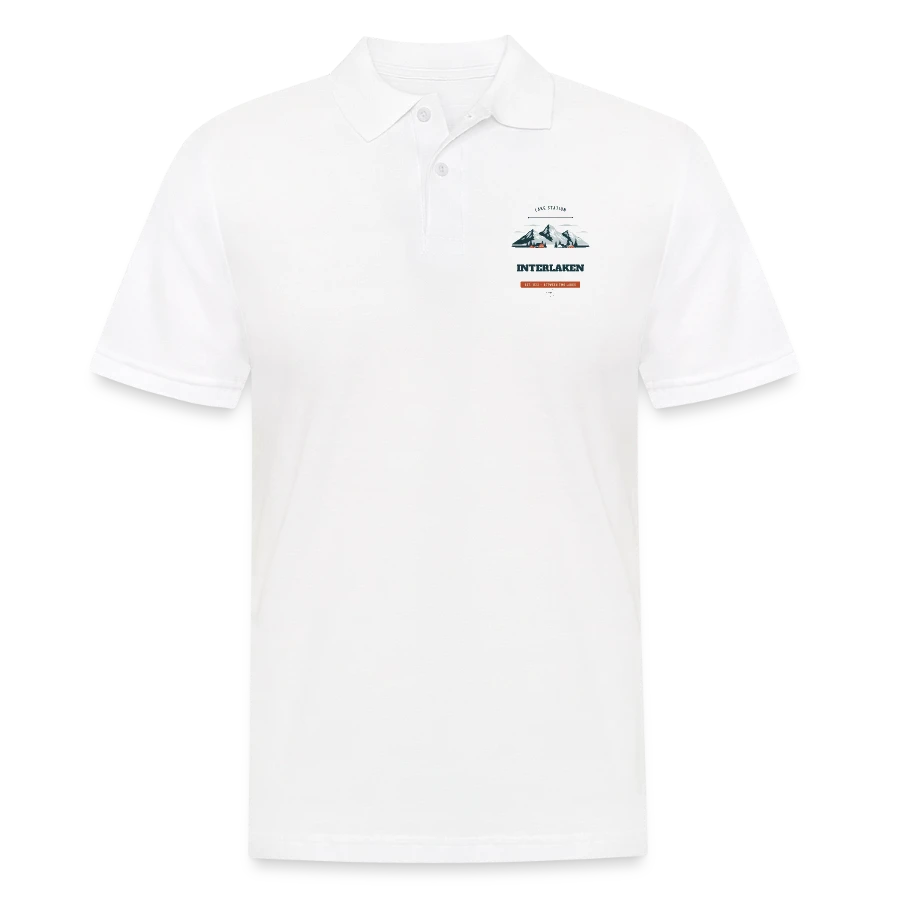 Interlaken badge on a men's polo shirt, white