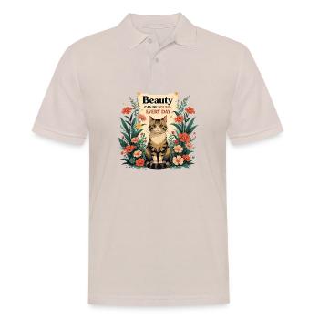 Beauty can be found every day –Retro Katzen Design - Männer Poloshirt - Beige - Vorne - Nico (186cm)