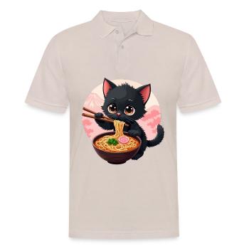 Cute Japanese Cat Eating Ramen Noodle Dish - Men's Polo Shirt - beige - Front - Nico (186cm)