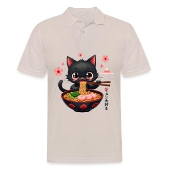 Cute Japanese Cat Eating Ramen Noodle Dish - Men's Polo Shirt - beige - Front - Nico (186cm)