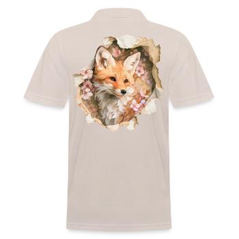 Fox with cherry blossoms - Men's Polo Shirt - beige - Back - Nico (186cm)
