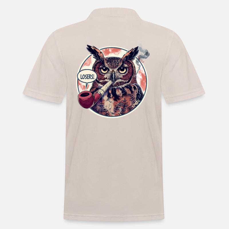 Eule mit Tabakpfeife sagt "Verlierer" - Männer Poloshirt - Beige