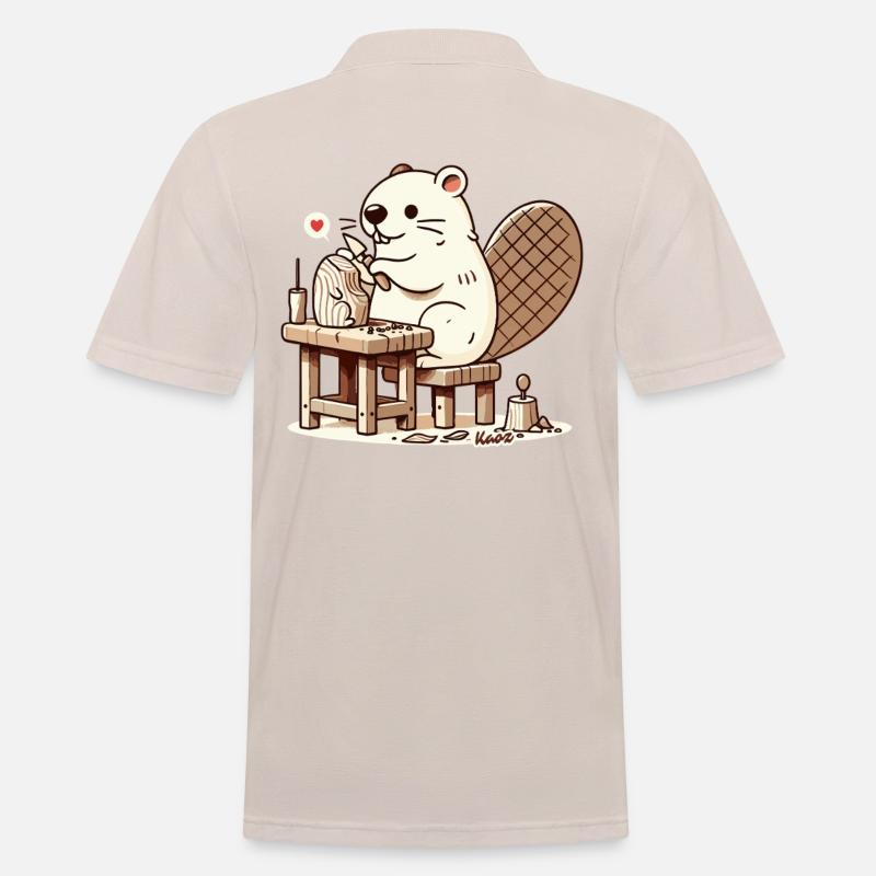 Biber als Bildhauer baut mit Holz - Männer Poloshirt - Beige
