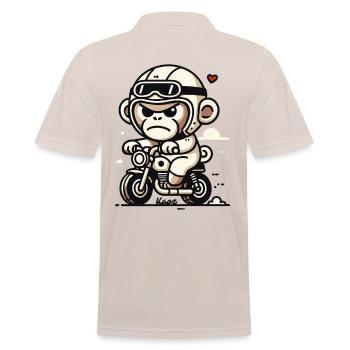 Kleiner Biker-Affe auf kleinem Motorrad - Männer Poloshirt - Beige - Hinten - Nico (186cm)