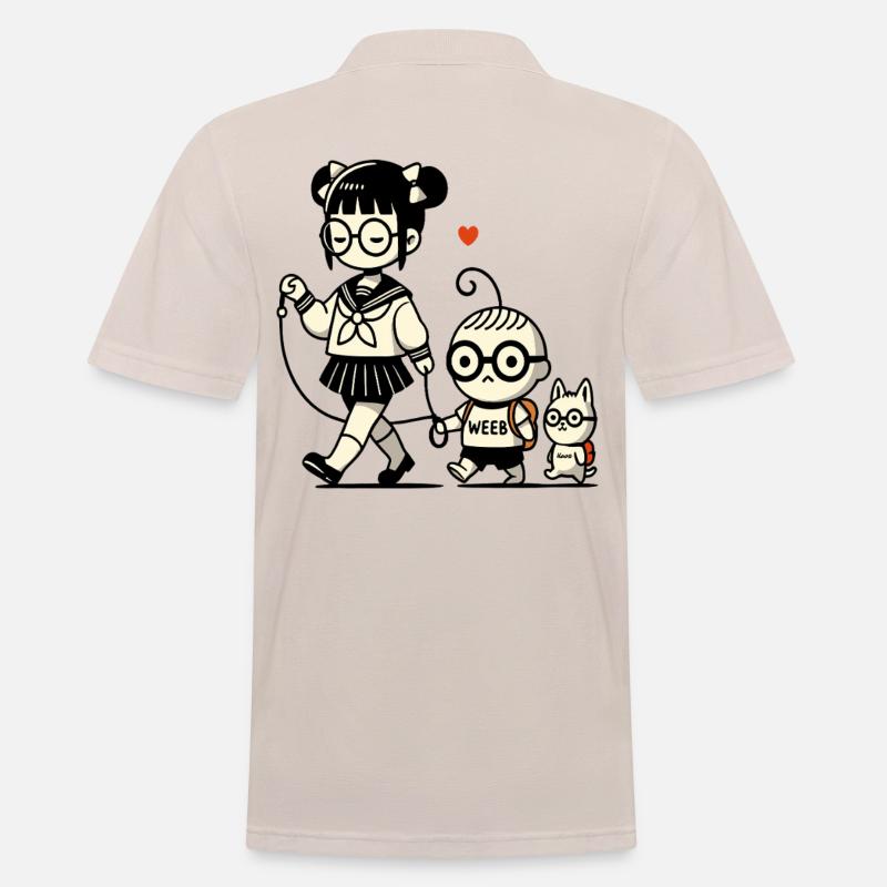 japanisches Schulmädchen, kleiner Brudermit Hund - Männer Poloshirt - Beige