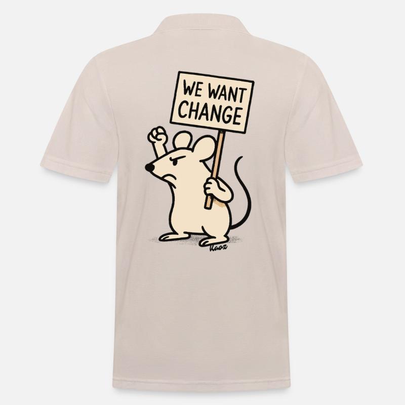 Protest-Maus mit Schild: „Wir wollen Wandel“ - Männer Poloshirt - Beige