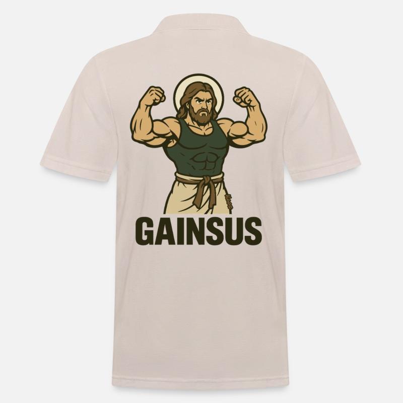Saint musclé avec pose de bodybuilder - Polo Homme - beige