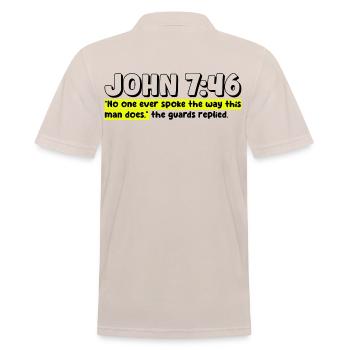 John 7:46 | Bible Quote - Men's Polo Shirt - beige - Back - Nico (186cm)