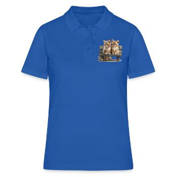 2 chats sur banc cadeau - Polo Femme - bleu royal - Devant - Ailine (174cm)