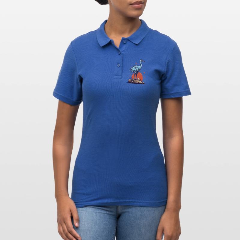 Graureiher oder Storch Vogel und eine rote Sonne Frauen Polo Shirt
