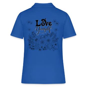 Love Yourself. Florals. - Frauen Polo Shirt - Royalblau - Hinten - Ailine (174cm)