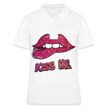 Lippen Kuss Mund Geschenk Piercing Liebe Valentin - Frauen Polo Shirt - Weiß - Vorne - Ailine (174cm)