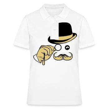 sourire chapeau monocle moustache melon - Polo Femme - blanc - Devant - Ailine (174cm)