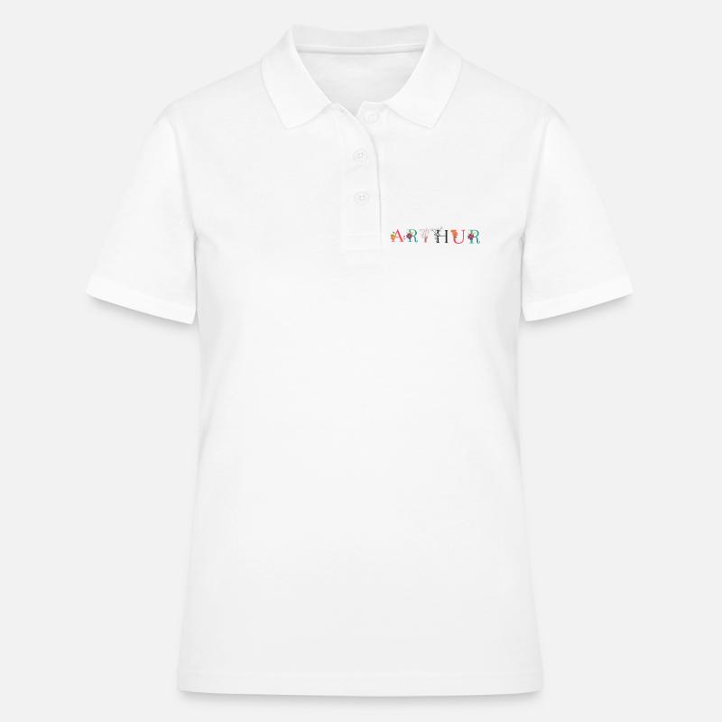 Art du nom ARTHUR avec fleurs brodées - Polo Femme - blanc