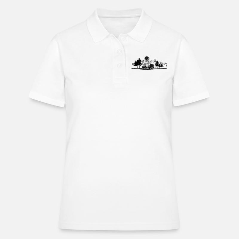 Tractor. Sun. Mountains and trees. - Women's Polo Shirt - white