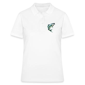 Perchoir sauteur en vert-bleu - Polo Femme - blanc - Devant - Ailine (174cm)