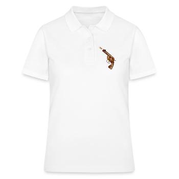 revolver steampunk richement décoré avec cartouche - Polo Femme - blanc - Devant - Ailine (174cm)