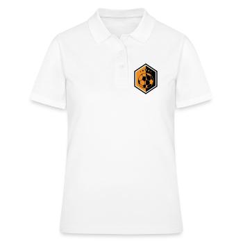 Écusson Football Orange : L'Armure du Capitaine - Polo Femme - blanc - Devant - Ailine (174cm)