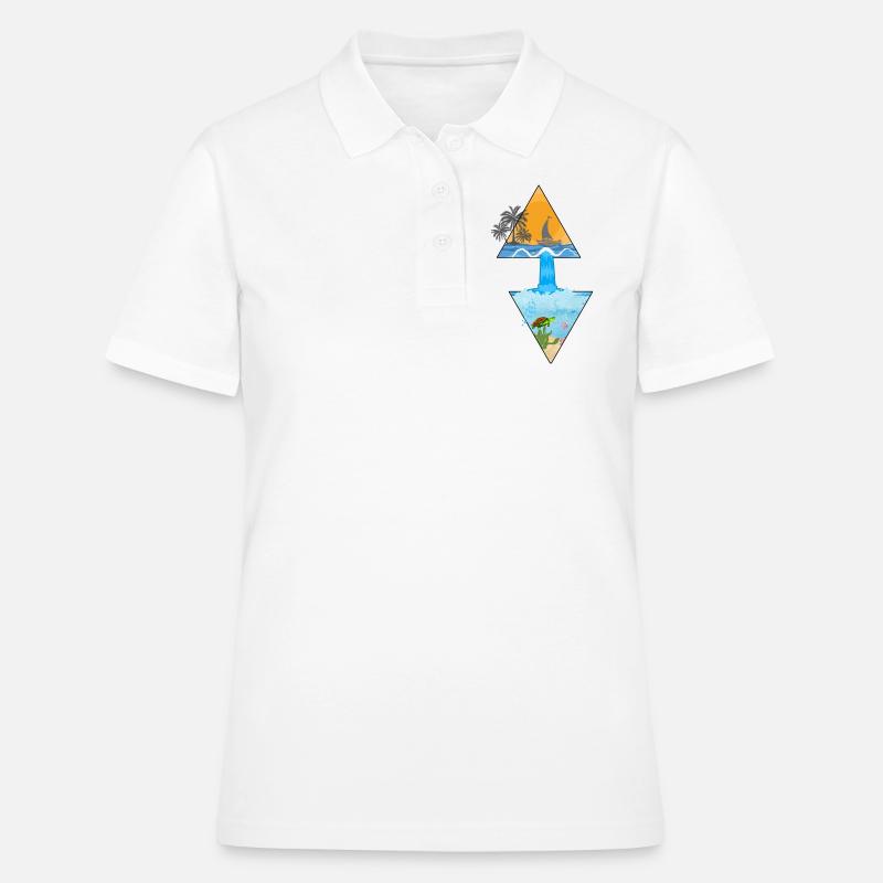 Summer motif with waterfall and palm tree in triangles - Women's Polo Shirt - white
