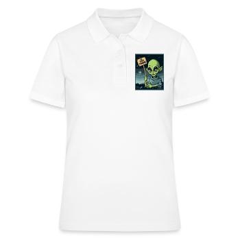 Nous voulons du changement, une protestation extraterrestre - Polo Femme - blanc - Devant - Ailine (174cm)