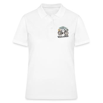 Wheels & Wander – Bergabenteuer - Frauen Polo Shirt - Weiß - Vorne - Ailine (174cm)