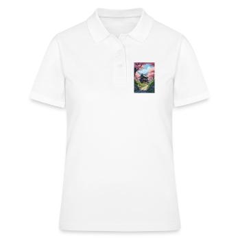 Temple japonais parmi les cerisiers en fleurs - Polo Femme - blanc - Devant - Ailine (174cm)