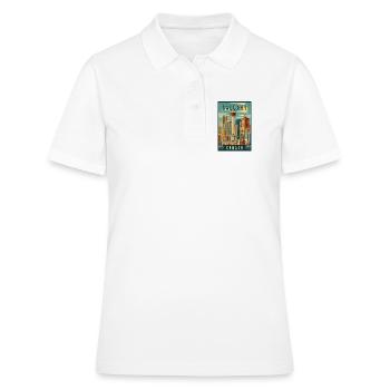 Entdecken Sie die malerische Stadtlandschaft von Calgary in Kanada - Frauen Polo Shirt - Weiß - Vorne - Ailine (174cm)