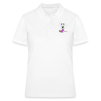 HUND - HEXENBESEN - HEXE - HALLOWEEN - TIER - FUN - Frauen Polo Shirt - Weiß - Vorne - Ailine (174cm)